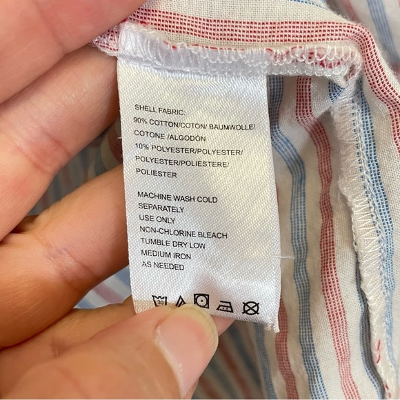 Anthropologie Isabella Sinclair Striped Smocked Neck Short Sleeve White Red S - Picture 9 of 11